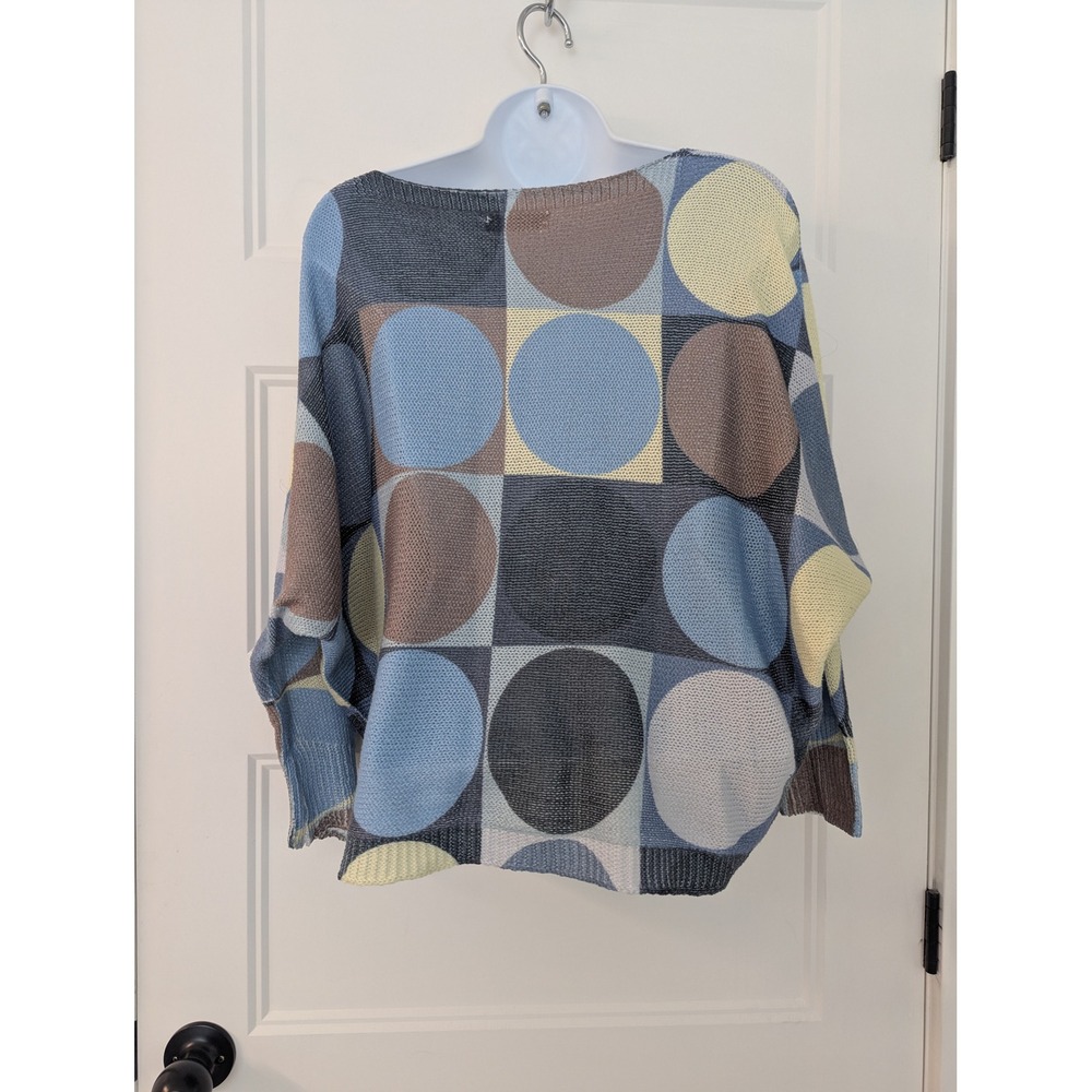 Via Vitale Italy Vintage Geometric Circle Knit Sweater Blue Grey S/M - Picture 3 of 7